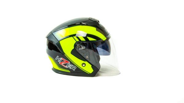 Шлем мото открытый HIZER J222 #2 (M) black/yellow (2 визора)