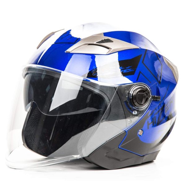 Шлем мото открытый HIZER B208 #3 (L) blue/black (2 визора)